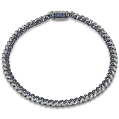 SPECIAL!  .91ct G SI 14K White Gold Diamond Blue Sapphire Gemstone Cuban Bracelet 7" Long