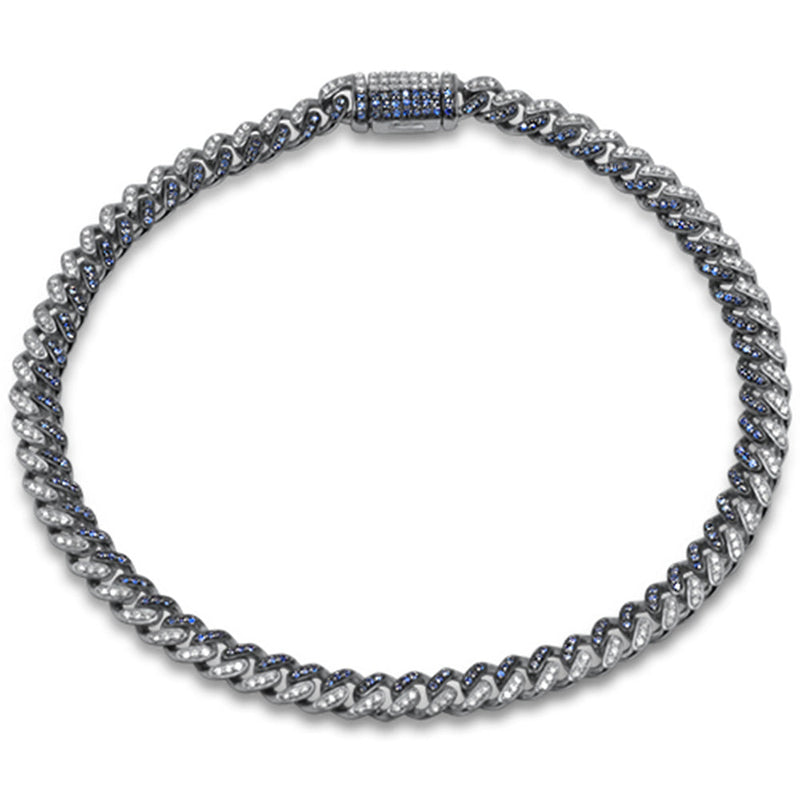 SPECIAL!  .91ct G SI 14K White Gold Diamond Blue Sapphire Gemstone Cuban Bracelet 7" Long