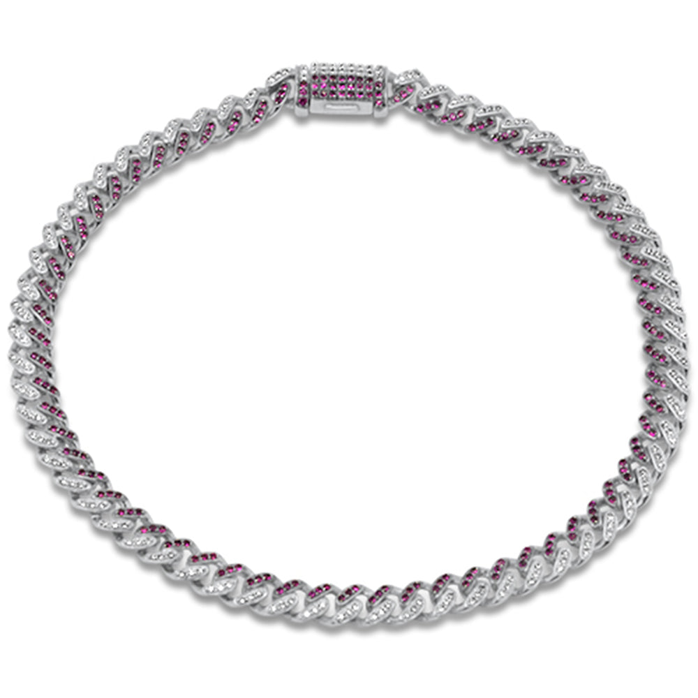 SPECIAL!  .94ct G SI 14K White Gold Diamond & Ruby Gemstone Cuban Bracelet 7" Long
