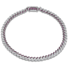 SPECIAL!  .94ct G SI 14K White Gold Diamond & Ruby Gemstone Cuban Bracelet 7" Long