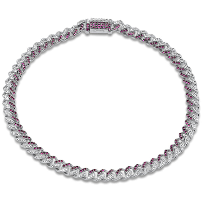 SPECIAL!  .94ct G SI 14K White Gold Diamond & Ruby Gemstone Cuban Bracelet 7" Long