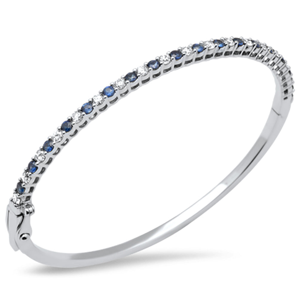 SPECIAL! 2.25ct G SI 14K White Gold Diamond & Blue Sapphire Gemstone Bangle Bracelet