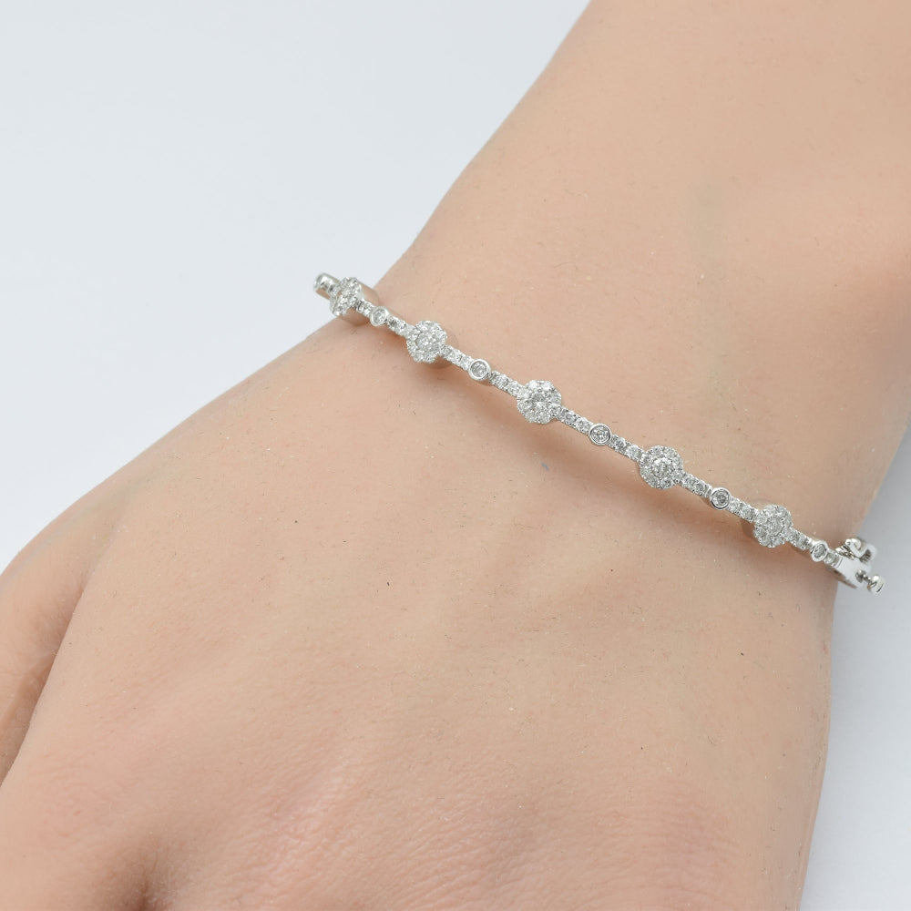 DIAMOND CLOSEOUT!  .76ct G SI 14K White Gold Diamond Halo & Bezel Bangle Bracelet
