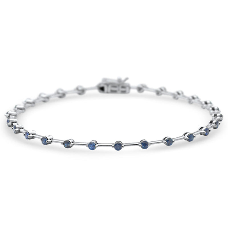 GEMSTONE CLOSEOUT!  1.52ct G SI 14K White Gold Blue Sapphire Gemstone Bar Bracelet 7" Long