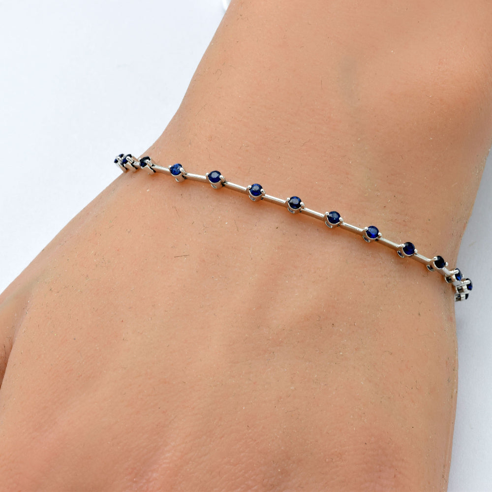 GEMSTONE CLOSEOUT!  1.52ct G SI 14K White Gold Blue Sapphire Gemstone Bar Bracelet 7" Long