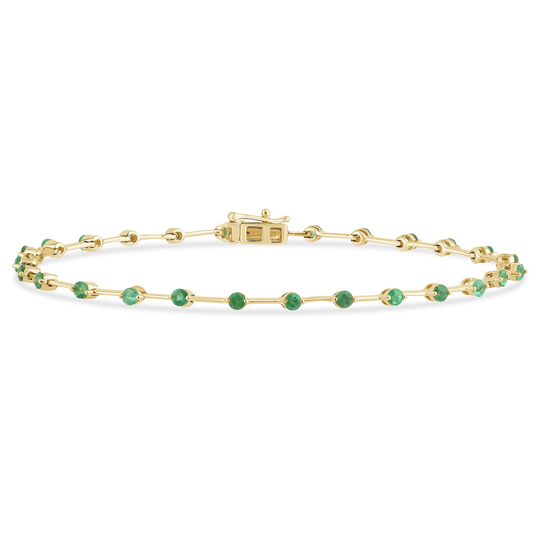 SPECIAL!1.06ct G SI 14K Yellow Gold Emerald Gemstone Bar Bracelet 7" Long
