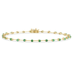 SPECIAL!1.06ct G SI 14K Yellow Gold Emerald Gemstone Bar Bracelet 7" Long