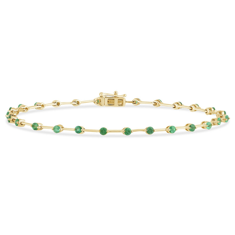 SPECIAL!1.06ct G SI 14K Yellow Gold Emerald Gemstone Bar Bracelet 7" Long