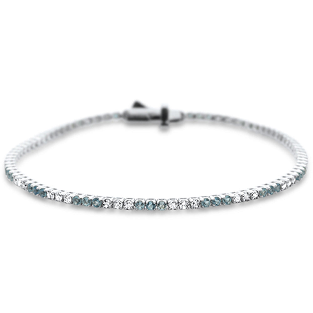 SPECIAL! 1.85ct G SI 14K White Gold Diamond & Aquamarine Gemstone Tennis Bracelet 7" Long