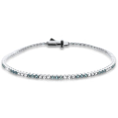 SPECIAL! 1.85ct G SI 14K White Gold Diamond & Aquamarine Gemstone Tennis Bracelet 7" Long