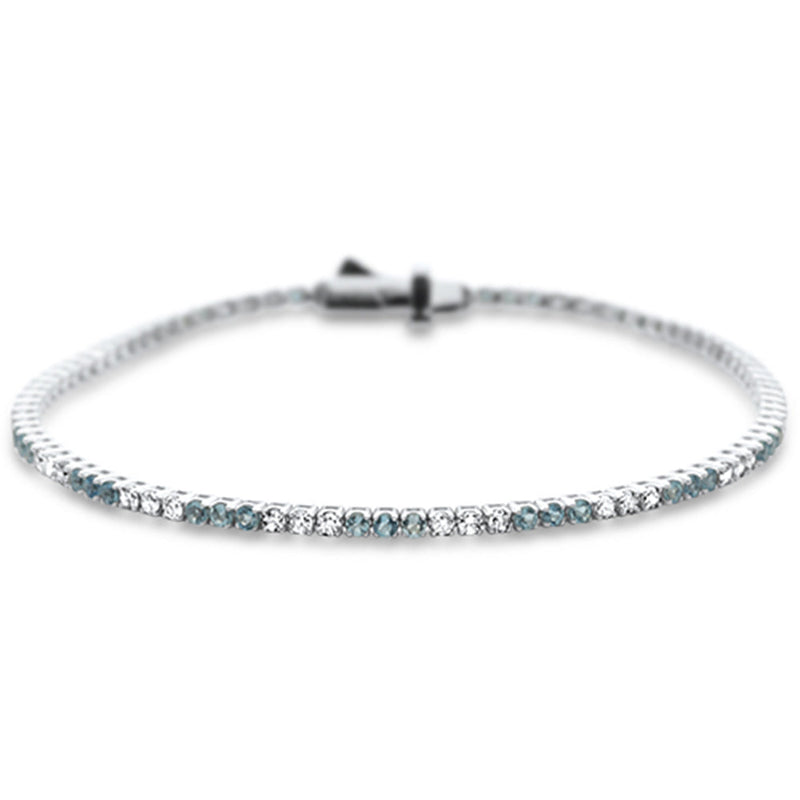 SPECIAL! 1.85ct G SI 14K White Gold Diamond & Aquamarine Gemstone Tennis Bracelet 7" Long