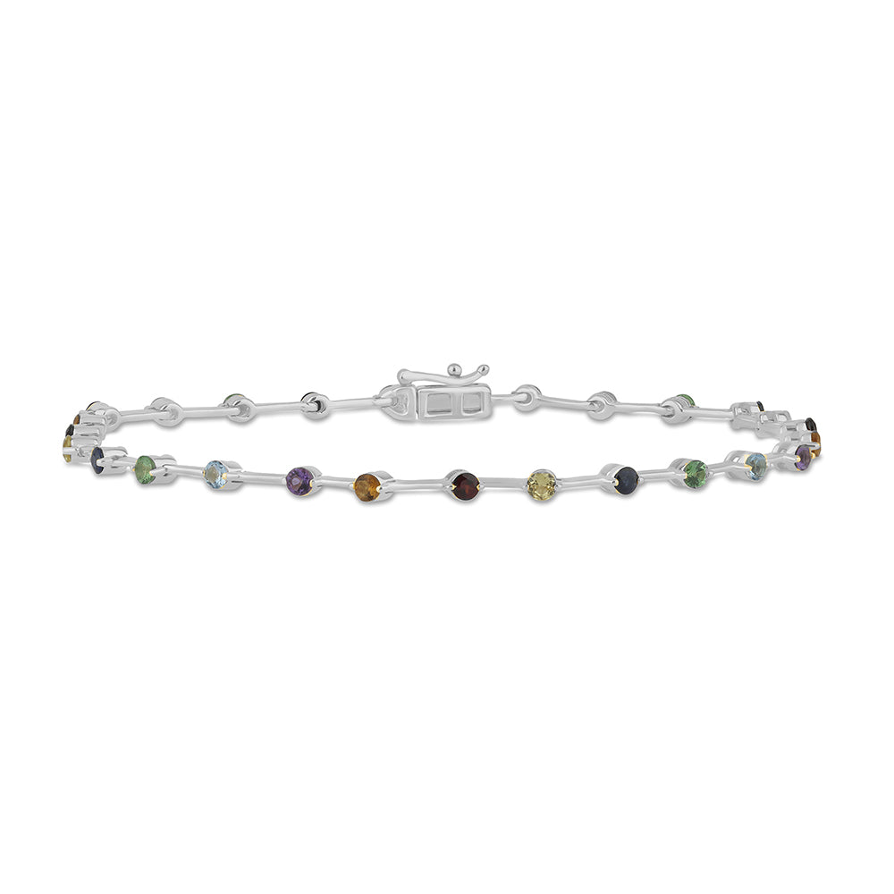 SPECIAL! 1.38ct G SI 14K White Gold Multi Color Gemstone Bar Bracelet 7" Long