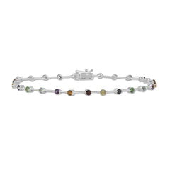 SPECIAL! 1.38ct G SI 14K White Gold Multi Color Gemstone Bar Bracelet 7" Long