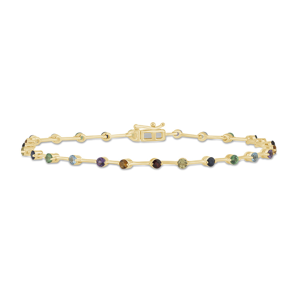 SPECIAL! 1.30ct G SI 14K Yellow Gold Multi Color Gemstone Bar Bracelet 7" Long