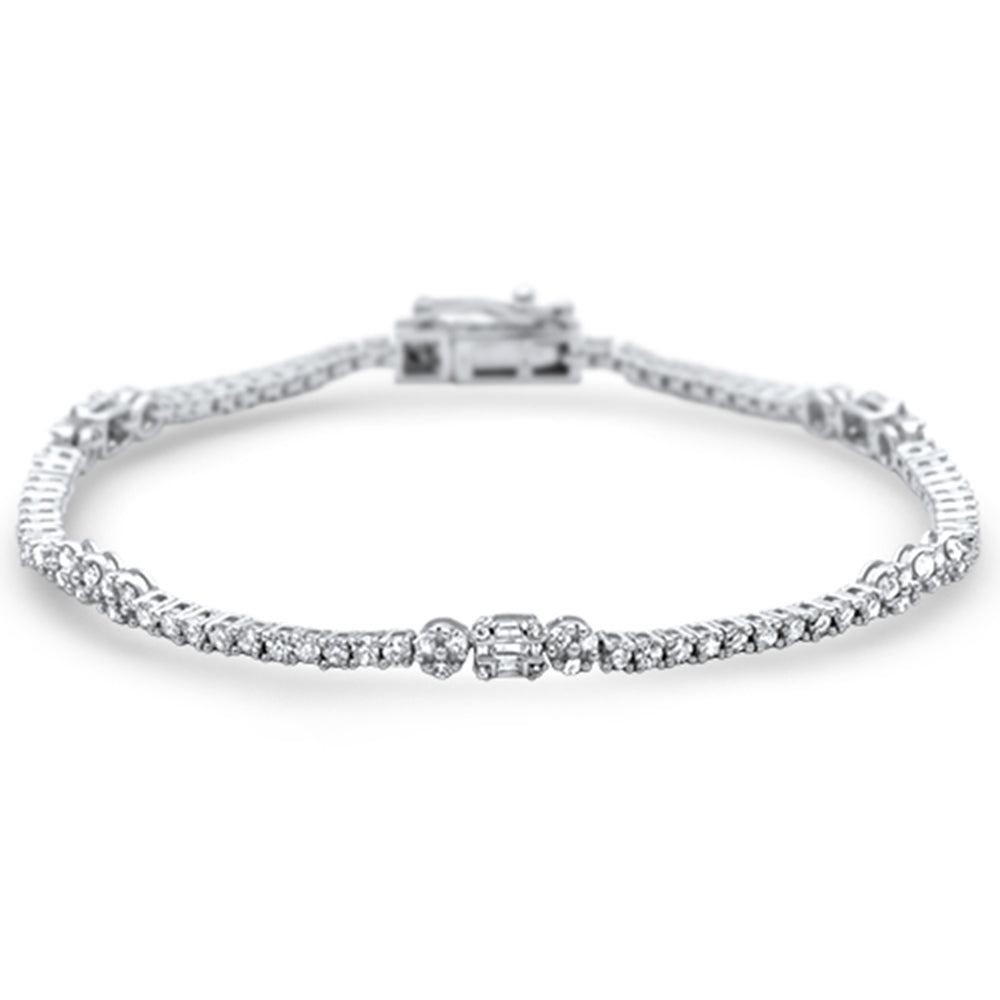 DIAMOND CLOSEOUT!  2.04ct G SI 14K White Gold Round & Baguette Diamond Tennis Bracelet 7" Long