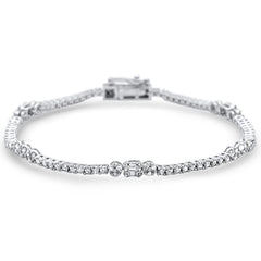 DIAMOND CLOSEOUT!  2.04ct G SI 14K White Gold Round & Baguette Diamond Tennis Bracelet 7" Long