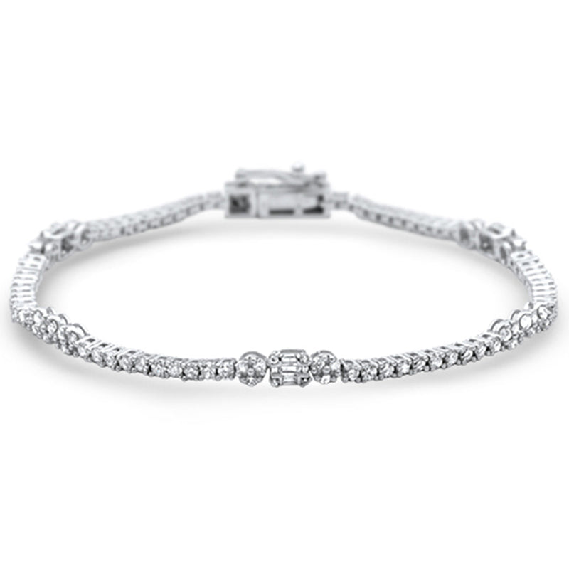 DIAMOND CLOSEOUT!  2.04ct G SI 14K White Gold Round & Baguette Diamond Tennis Bracelet 7" Long