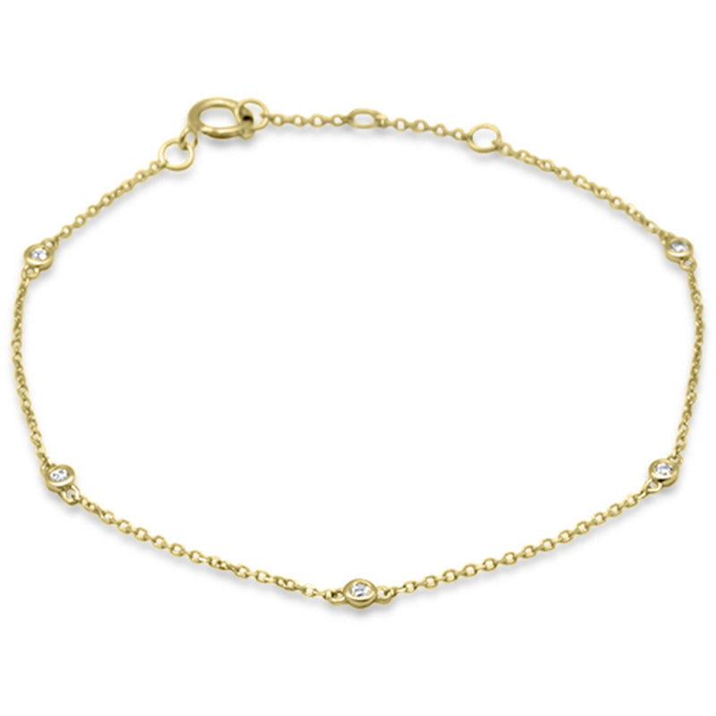 .10ct G SI 14K Yellow Gold Diamond Cable Chain Bracelet 6+1" Long
