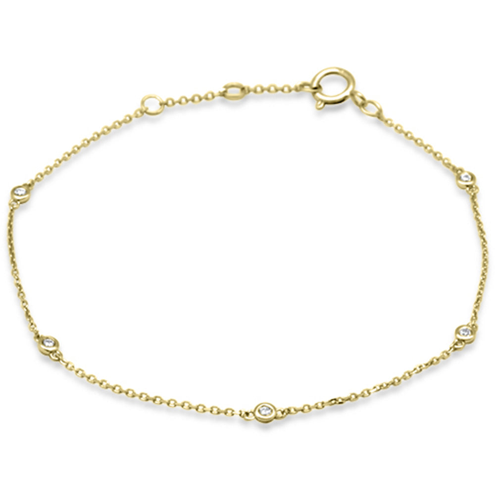 .09ct G SI 14K Yellow Gold Diamond Cable Chain Bracelet 6+1" Long