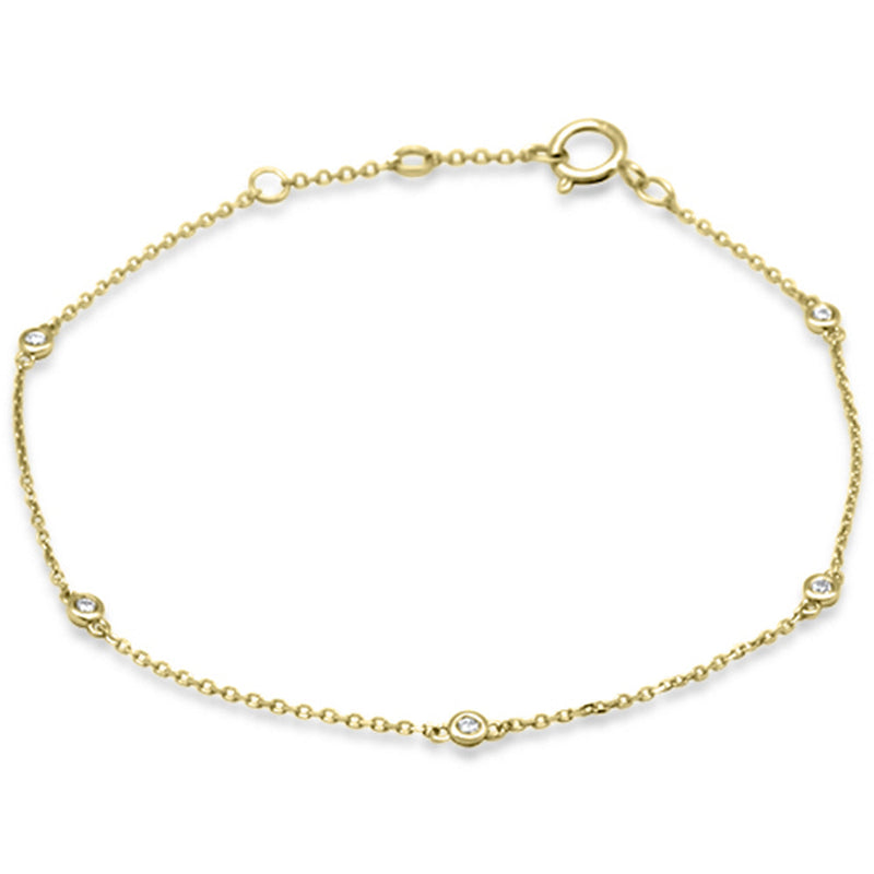 .09ct G SI 14K Yellow Gold Diamond Cable Chain Bracelet 6+1" Long