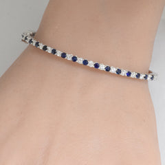 SPECIAL! 2.25ct G SI 14K White Gold Diamond & Blue Sapphire Gemstone Bangle Bracelet