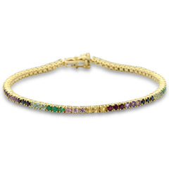 SPECIAL! 2.76ct G SI 14K Yellow Gold Multi Color Gemstone Tennis Bracelet 7" Long