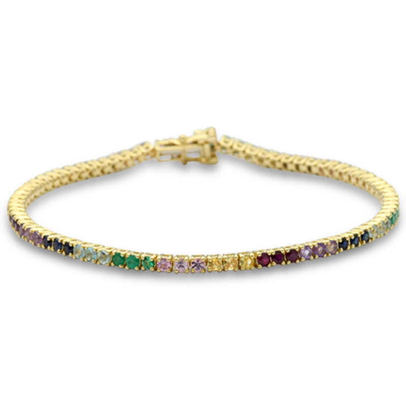 SPECIAL! 2.76ct G SI 14K Yellow Gold Multi Color Gemstone Tennis Bracelet 7" Long