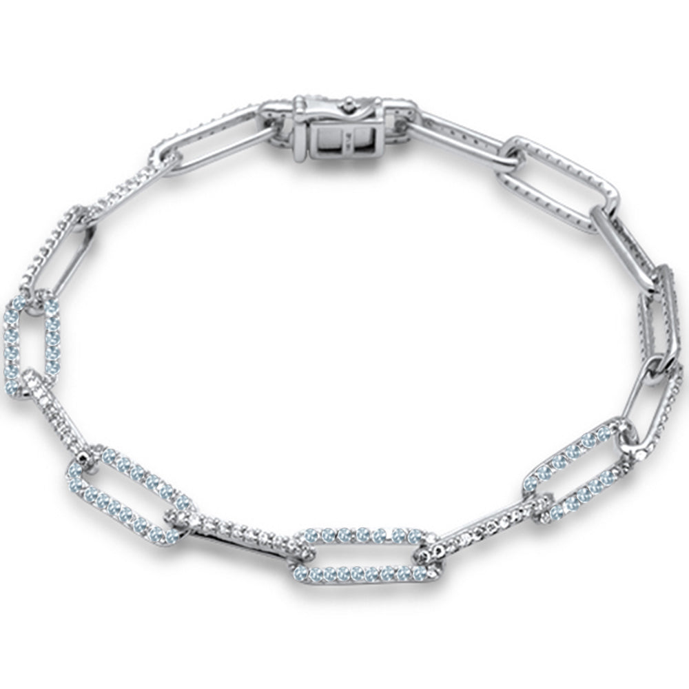 SPECIAL! 1.42ct G SI 14K White Gold Diamond & Aquamarine Gemstone Paper Clip Bracelet 7" Long