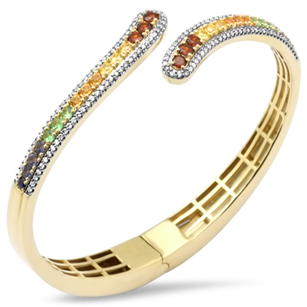 SPECIAL! 3.34ct G SI 14K Yellow Gold Diamond & Multi Color Gemstone Bangle Bracelet