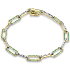 DIAMOND CLOSEOUT!  1.36ct G SI 14K Yellow Gold Diamond & Emerald Gemstone Paper Clip Link Bracelet 7" Long