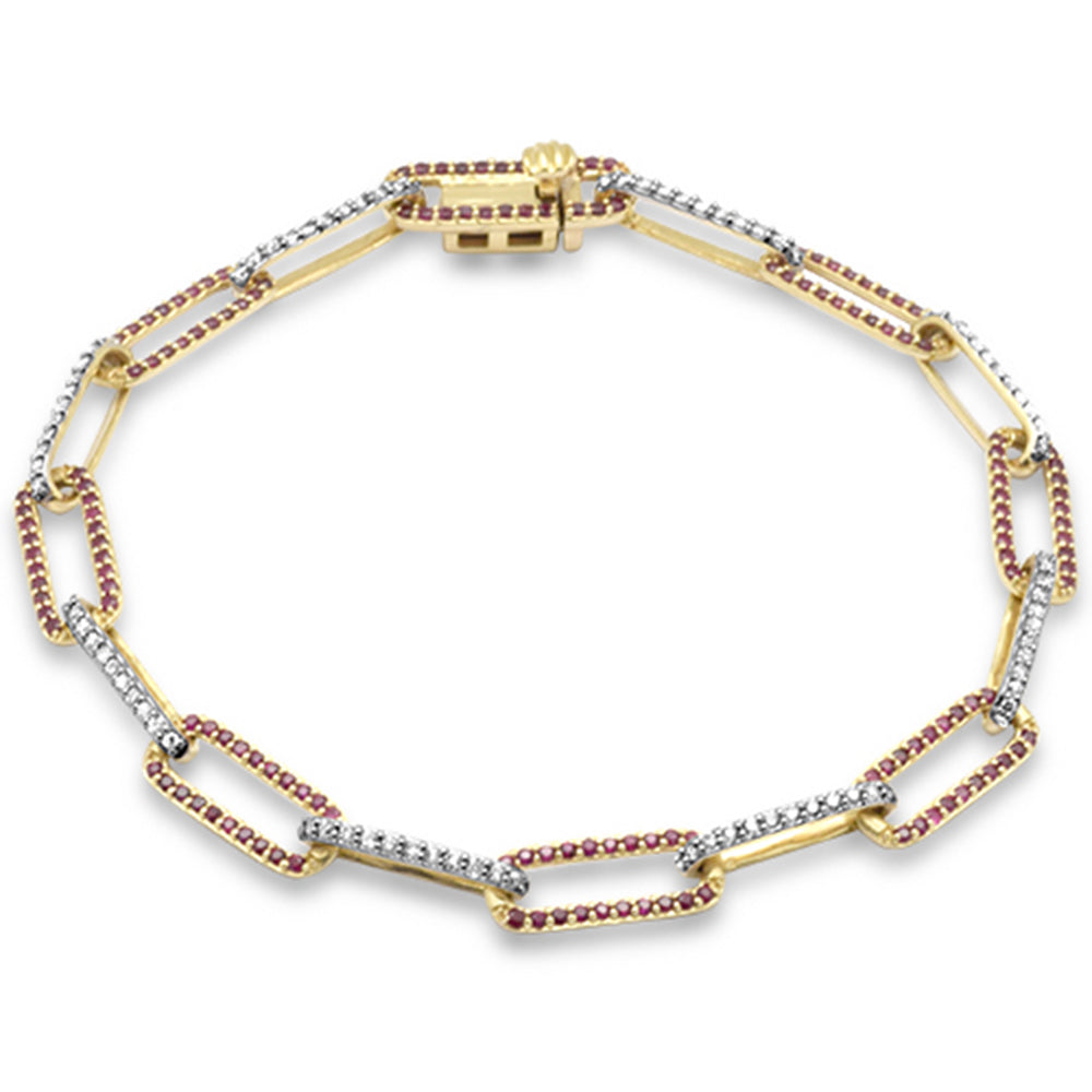 SPECIAL! 1.73ct G SI 14K Yellow Gold Diamond & Ruby Gemstone Paper Clip Link Bracelet 8"Long