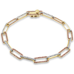 SPECIAL! 1.73ct G SI 14K Yellow Gold Diamond & Ruby Gemstone Paper Clip Link Bracelet 8"Long