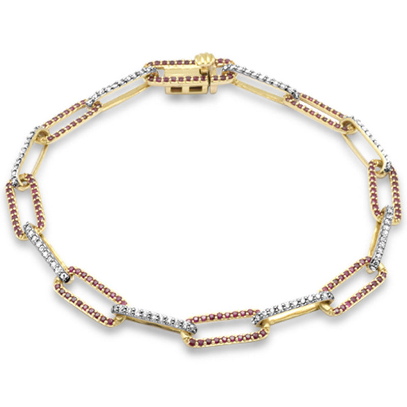 SPECIAL! 1.73ct G SI 14K Yellow Gold Diamond & Ruby Gemstone Paper Clip Link Bracelet 8"Long