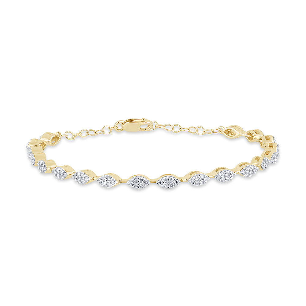 SPECIAL! .81ct G SI 14K Yellow Gold Diamond Marquise Shape Bracelet 5+2" Ext