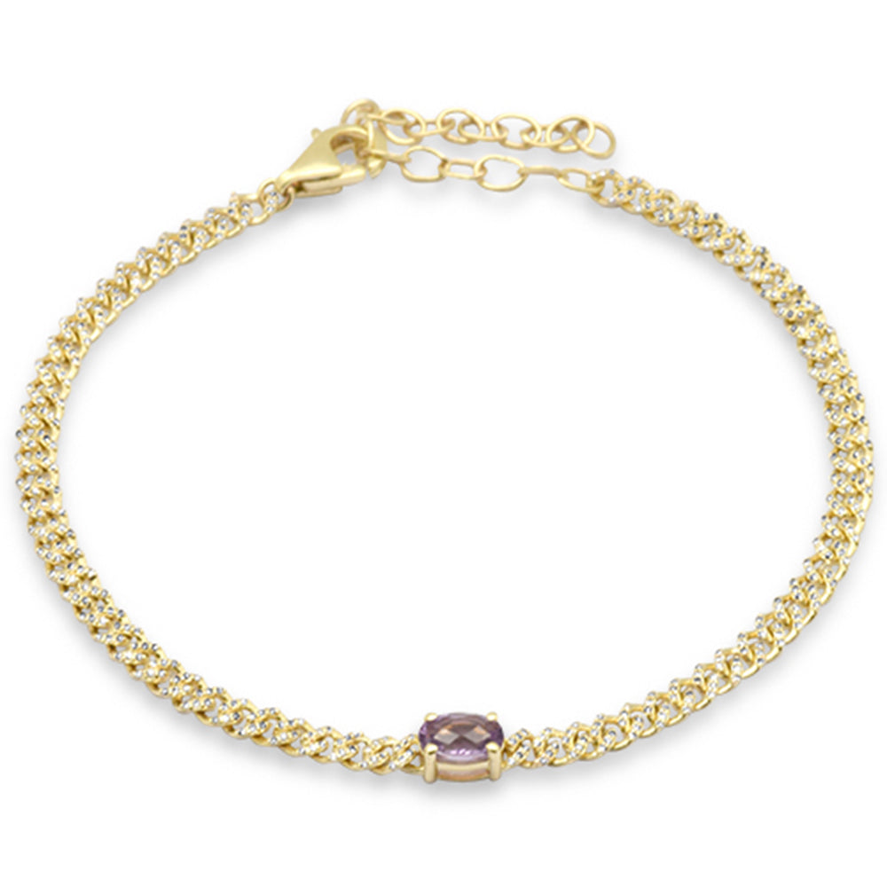 SPECIAL! 1.17ct G SI 14K Yellow Gold Diamond & Amethyst Gemstone Bracelet 6+1.5" Long