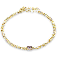 SPECIAL! 1.17ct G SI 14K Yellow Gold Diamond & Amethyst Gemstone Bracelet 6+1.5" Long