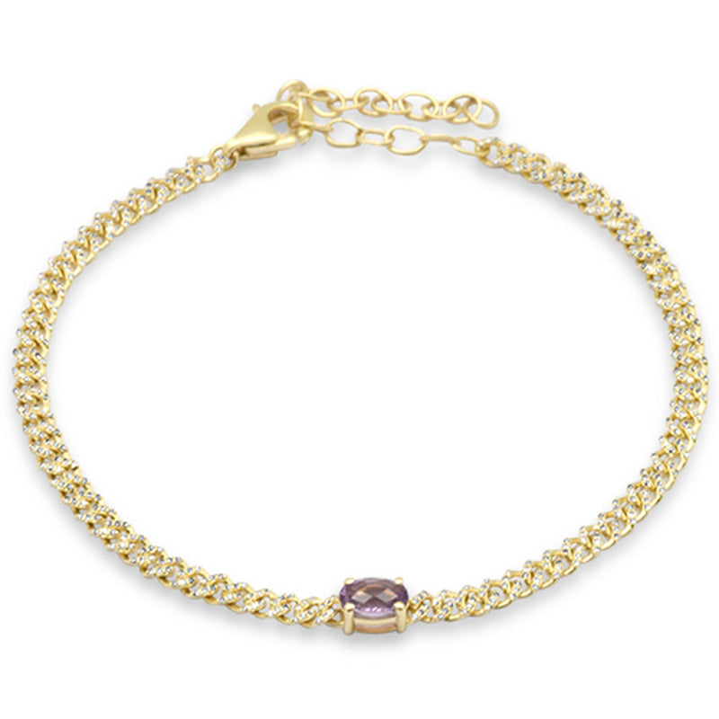 SPECIAL! 1.17ct G SI 14K Yellow Gold Diamond & Amethyst Gemstone Bracelet 6+1.5" Long