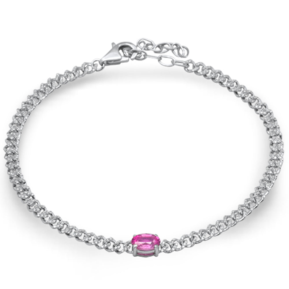 SPECIAL! 1.18ct G SI 14K White Gold Diamond & Pink Sapphire Gemstone Chain Bracelet 6+1.5" Long