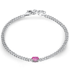 SPECIAL! 1.18ct G SI 14K White Gold Diamond & Pink Sapphire Gemstone Chain Bracelet 6+1.5" Long