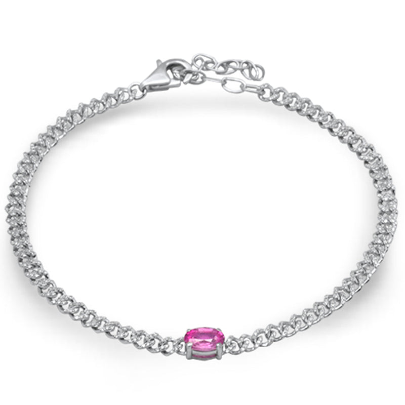 SPECIAL! 1.18ct G SI 14K White Gold Diamond & Pink Sapphire Gemstone Chain Bracelet 6+1.5" Long