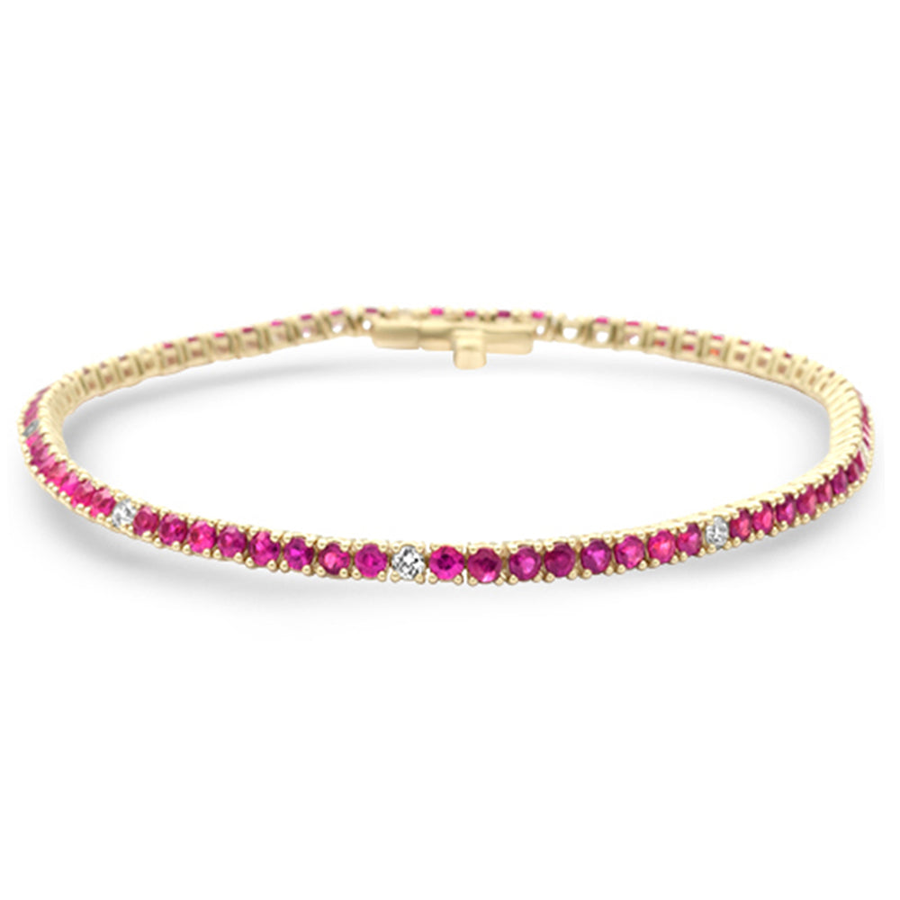 SPECIAL! 3.76ct G SI 14K Yellow Gold Diamond & Ruby Tennis Bracelet 7" Long