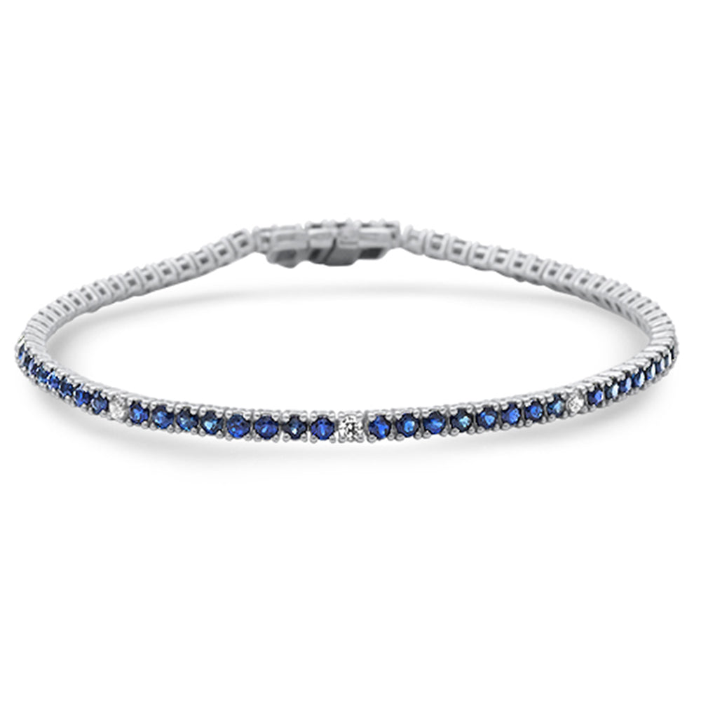SPECIAL! 3.55ct G SI 14K White Gold Diamond & Blue Sapphire Tennis Bracelet 7" Long