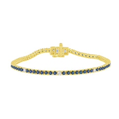 SPECIAL! 3.55ct G SI 14K Yellow Gold Diamond & Blue Sapphire Tennis Bracelet 7" Long