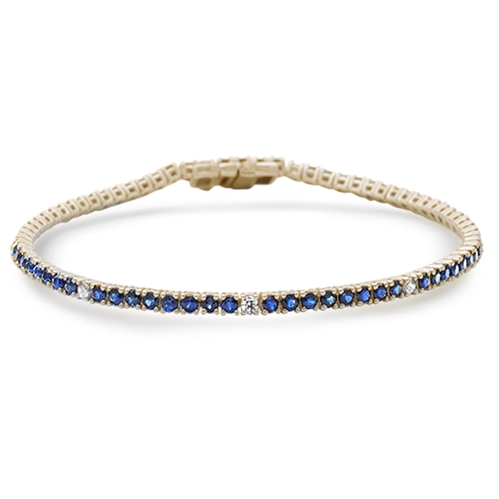 SPECIAL! 3.55ct G SI 14K Yellow Gold Diamond & Blue Sapphire Tennis Bracelet 7" Long