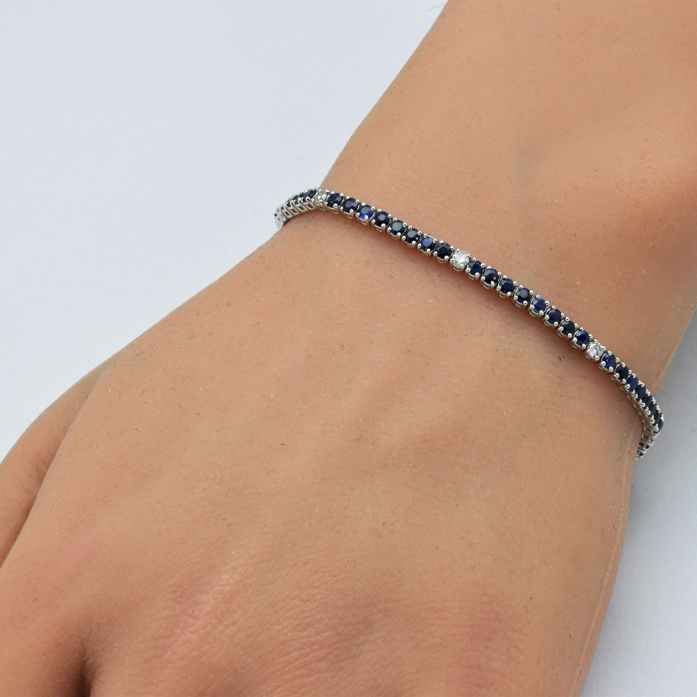 SPECIAL! 3.55ct G SI 14K White Gold Diamond & Blue Sapphire Tennis Bracelet 7" Long