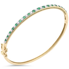 SPECIAL! .92ct G SI 14K Yellow Gold Diamond & Emerald Bangel Bracelet  7"