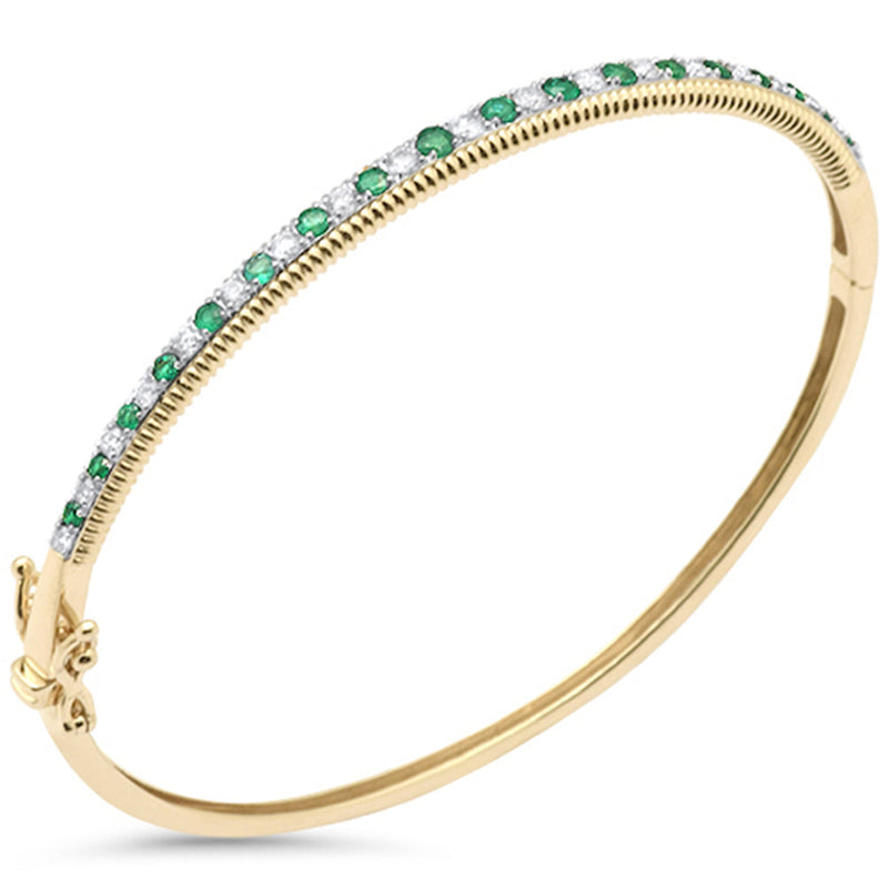 SPECIAL! .92ct G SI 14K Yellow Gold Diamond & Emerald Bangel Bracelet  7"