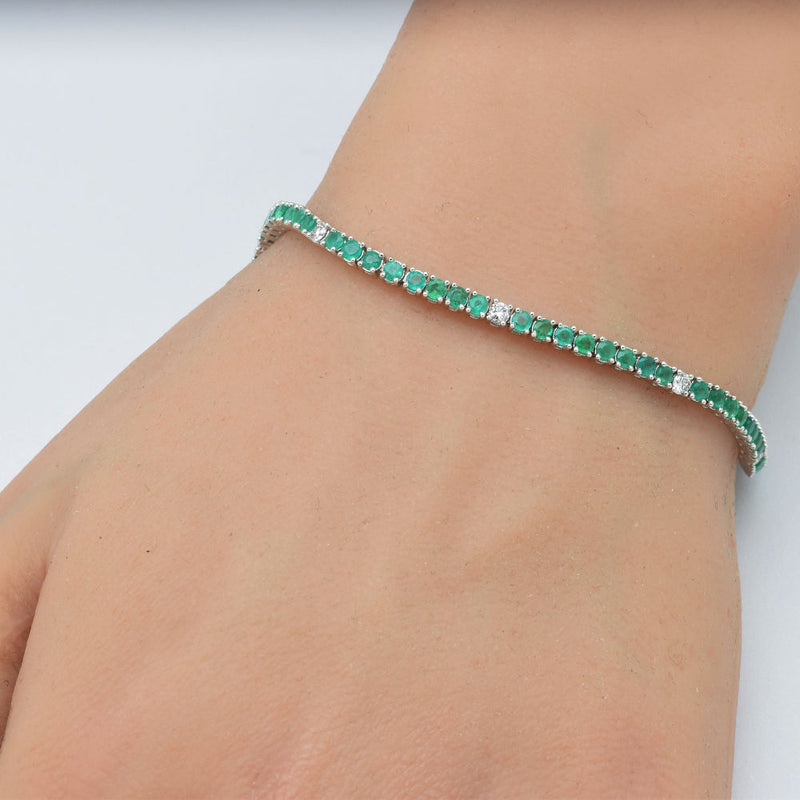 SPECIAL! 2.68ct G SI 14K White Gold Diamond & Green Emerald Tennis Bracelet 7" Long