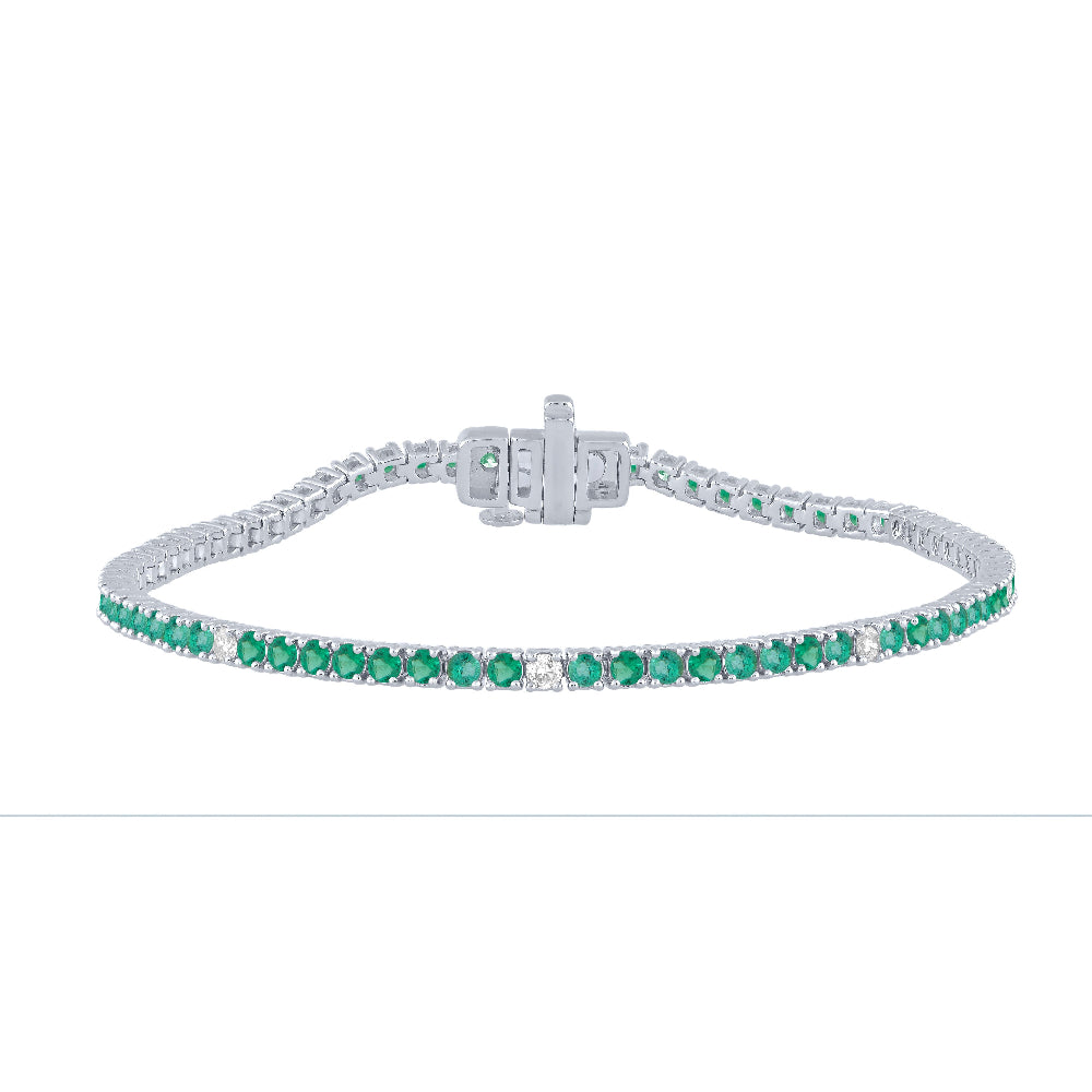 SPECIAL! 2.68ct G SI 14K White Gold Diamond & Green Emerald Tennis Bracelet 7" Long