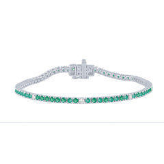 SPECIAL! 2.68ct G SI 14K White Gold Diamond & Green Emerald Tennis Bracelet 7" Long